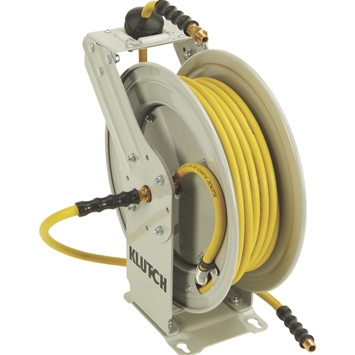 Klutch Auto-Rewind Dual Arm Air Hose Reel with 3/8in. x 50ft. Hose - 300 PSI