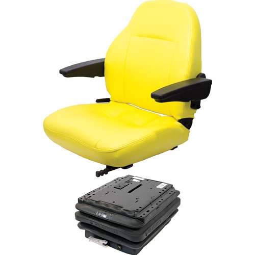 SAME DAY SHIPPING - GET IT FAST!! VIEW OUR TRANSIT MAP YELLOW TRAC SEATS BRAND TRIBACK STYLE UNIVERSAL TRACTOR SUSPENSION SEAT WITH TILT FITS JOHN DEERE 1830 1840 2020 2030 