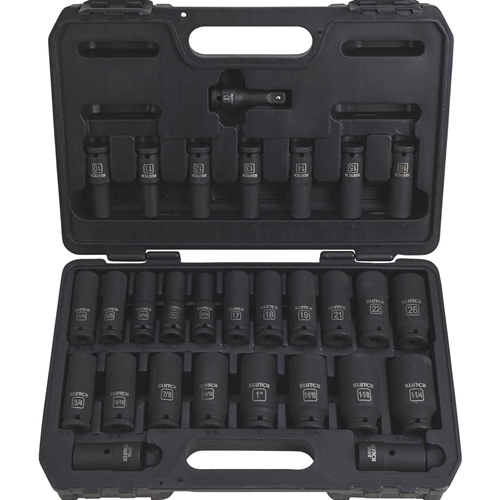 Klutch Chrome Moly 1/2in-Drive Deep Impact Socket Set - 29-Pieces & SAE/Metric