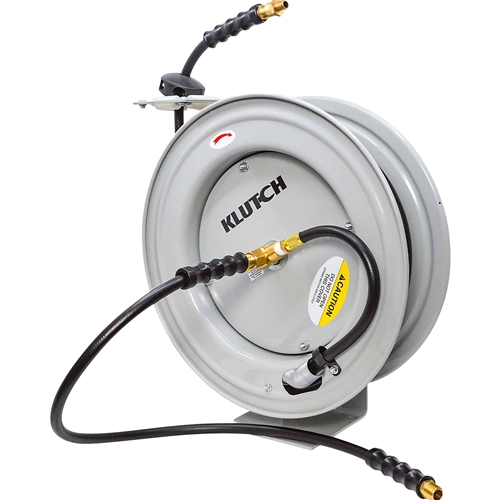 Klutch Auto Rewind Air Hose Reel - with 1/2in. x 50ft. Rubber Hose, 300 PSI 73429