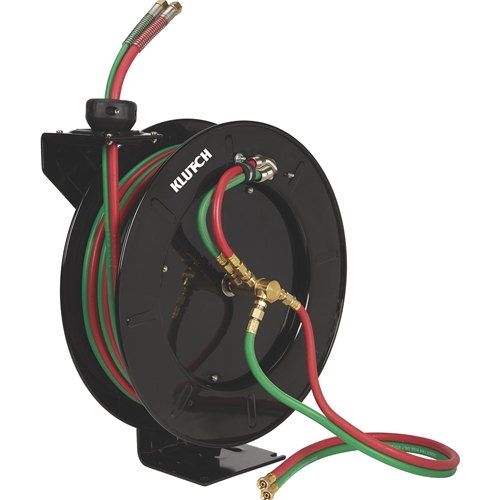 Klutch Spring-Rewind Twin-Line Oxyacetylene Hose Reel - Includes 1/4In x 50Ft Hoses