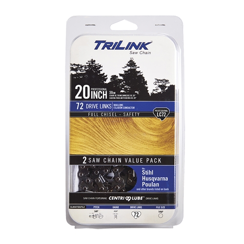 TriLink | Saw Chain | 20 In. | 72 DL | 3/8 In. | .050 In. | Chisel Reduced Kickback | 2 Pack
