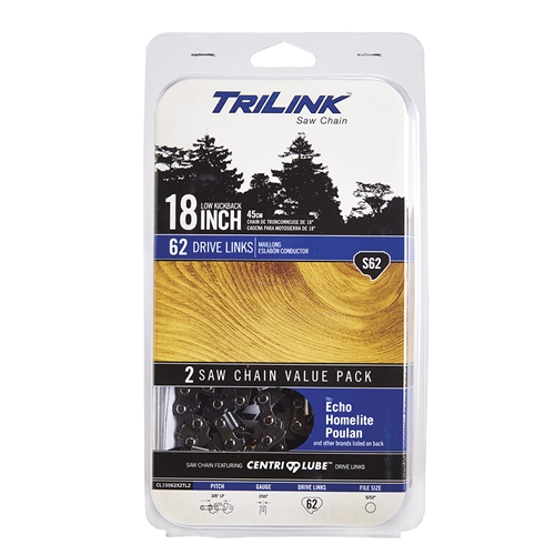 TriLink | Saw Chain | 18 In. | 62 DL | 3/8 In. LP | .050 In. | Semi-Chisel Reduced Kickback | 2 Pack