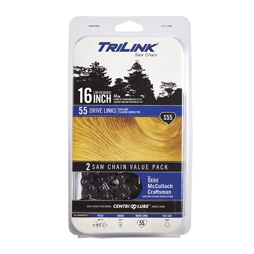 TriLink | Saw Chain | 16 In. | 55 DL | 3/8 In. LP | .050 In. | Semi-Chisel Reduced Kickback | 2 Pack