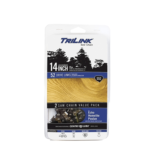 TriLink | Saw Chain | 14 In. | 52 DL | 3/8 In. LP | .050 In. | Semi-Chisel Reduced Kickback | 2 Pack